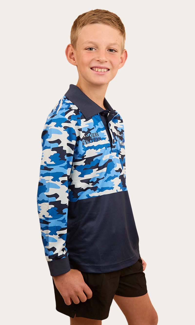 Halls Creek Kids Fishing Jersey - Blue Camo - Land to Coast
