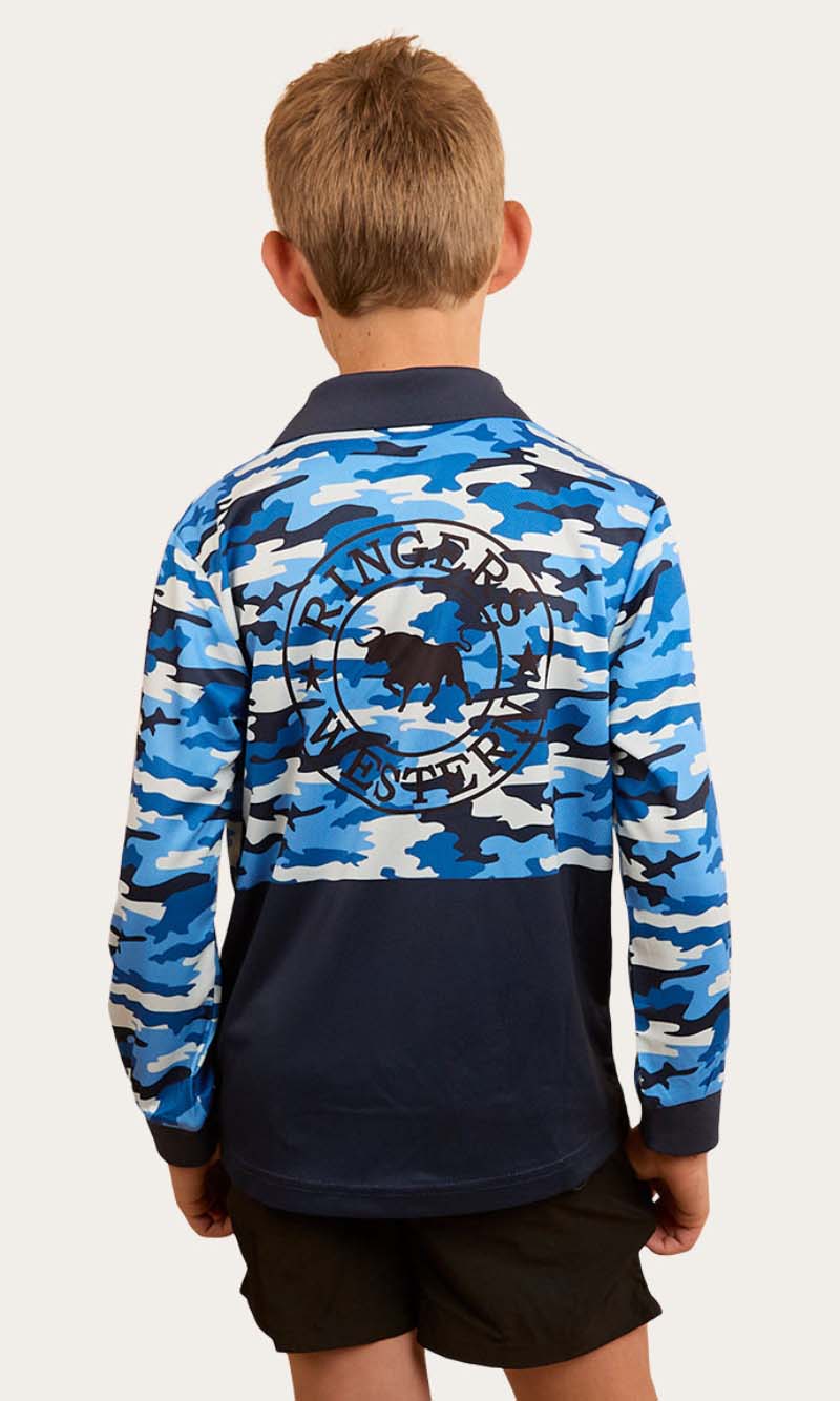 Halls Creek Kids Fishing Jersey - Blue Camo - Land to Coast