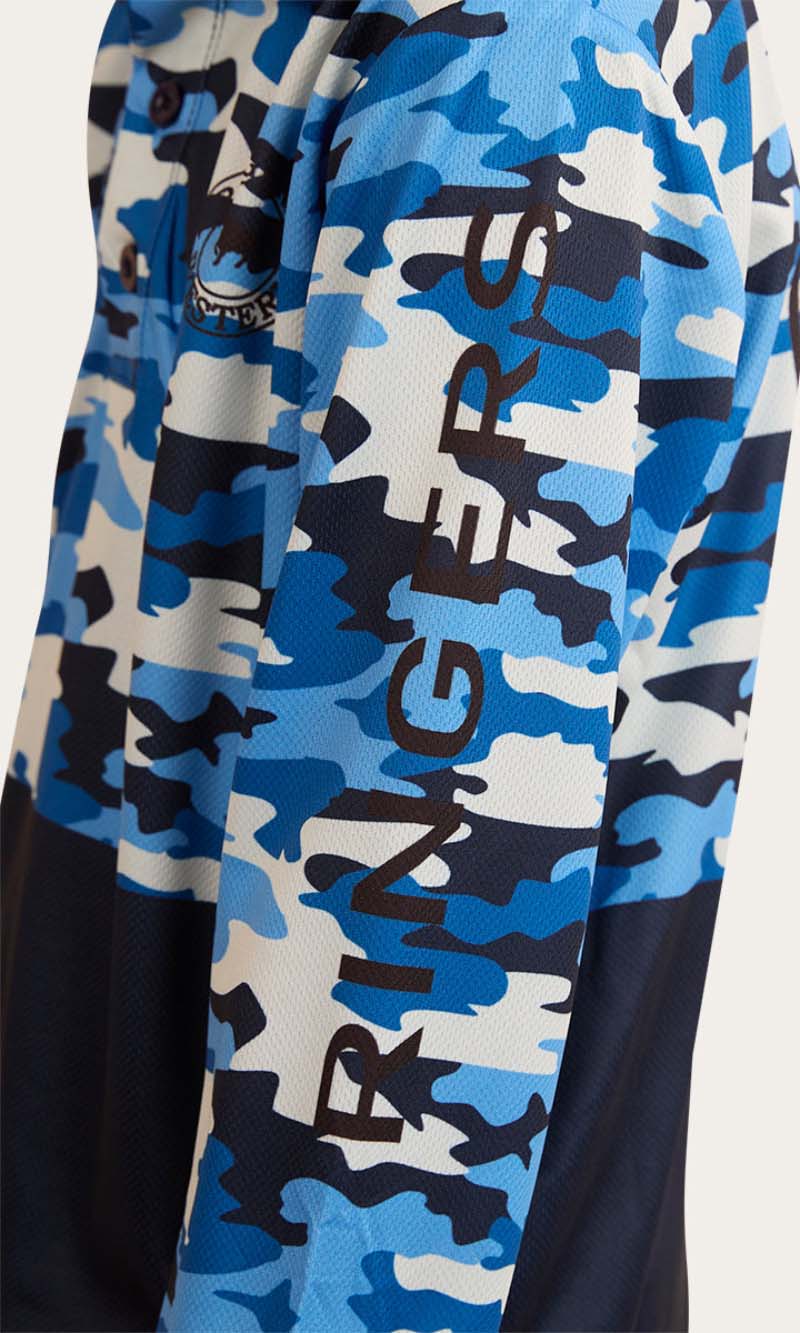 Halls Creek Kids Fishing Jersey - Blue Camo - Land to Coast