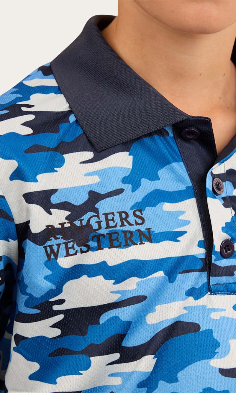 Halls Creek Kids Fishing Jersey - Blue Camo - Land to Coast