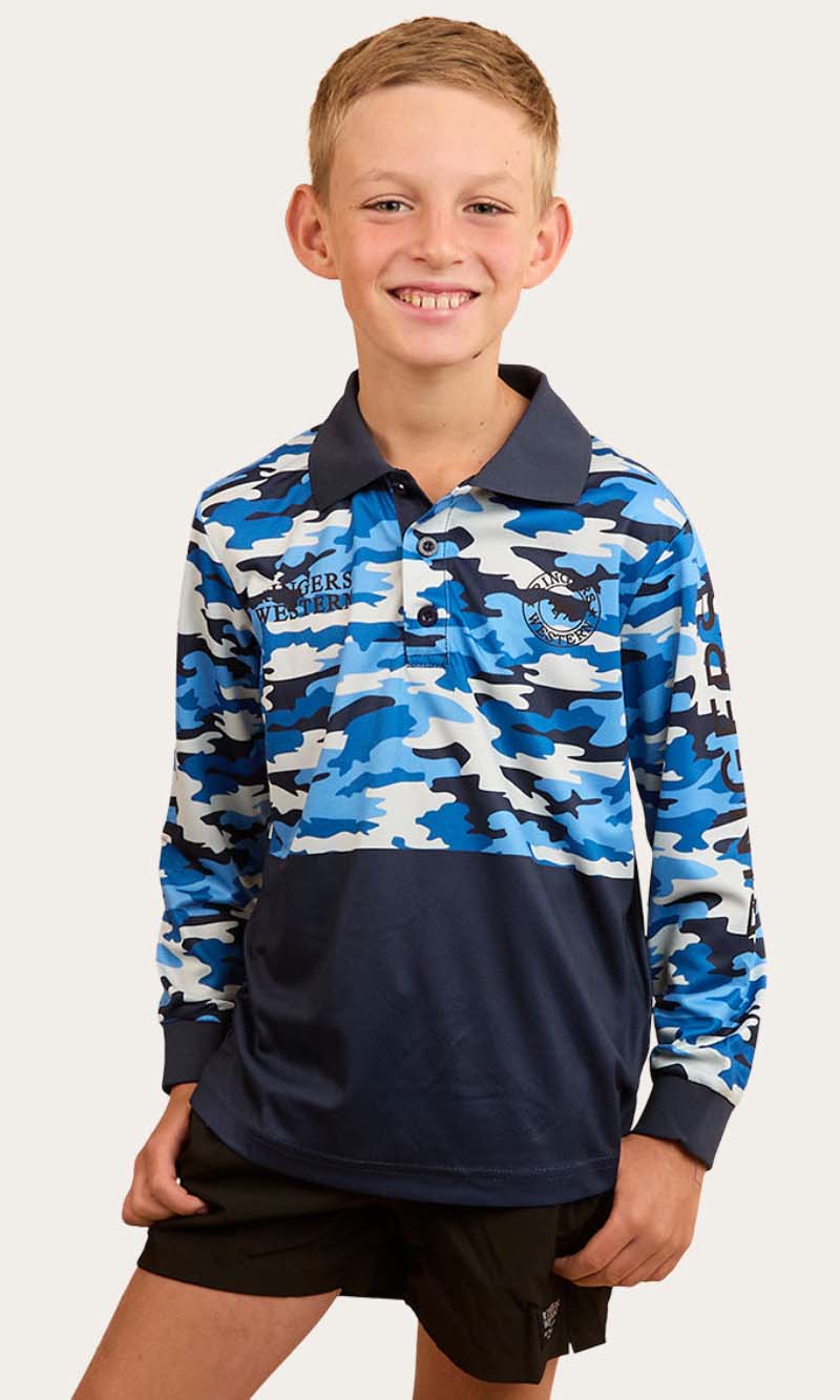Halls Creek Kids Fishing Jersey - Blue Camo - Land to Coast