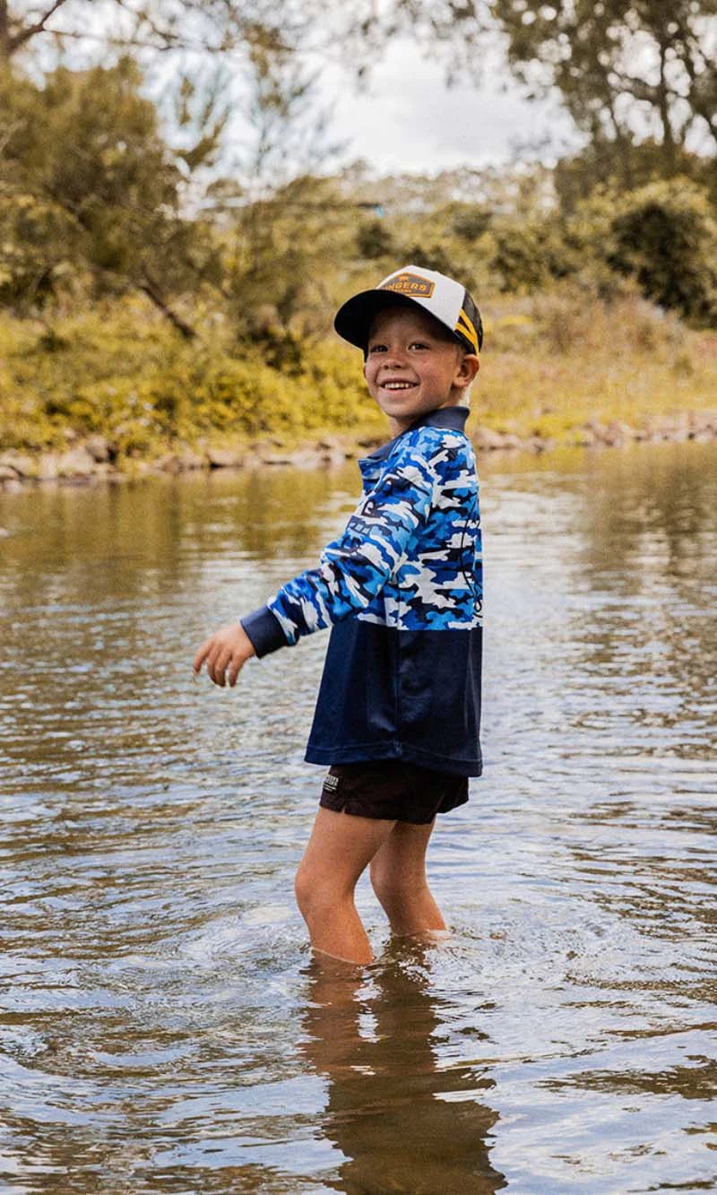 Halls Creek Kids Fishing Jersey - Blue Camo - Land to Coast