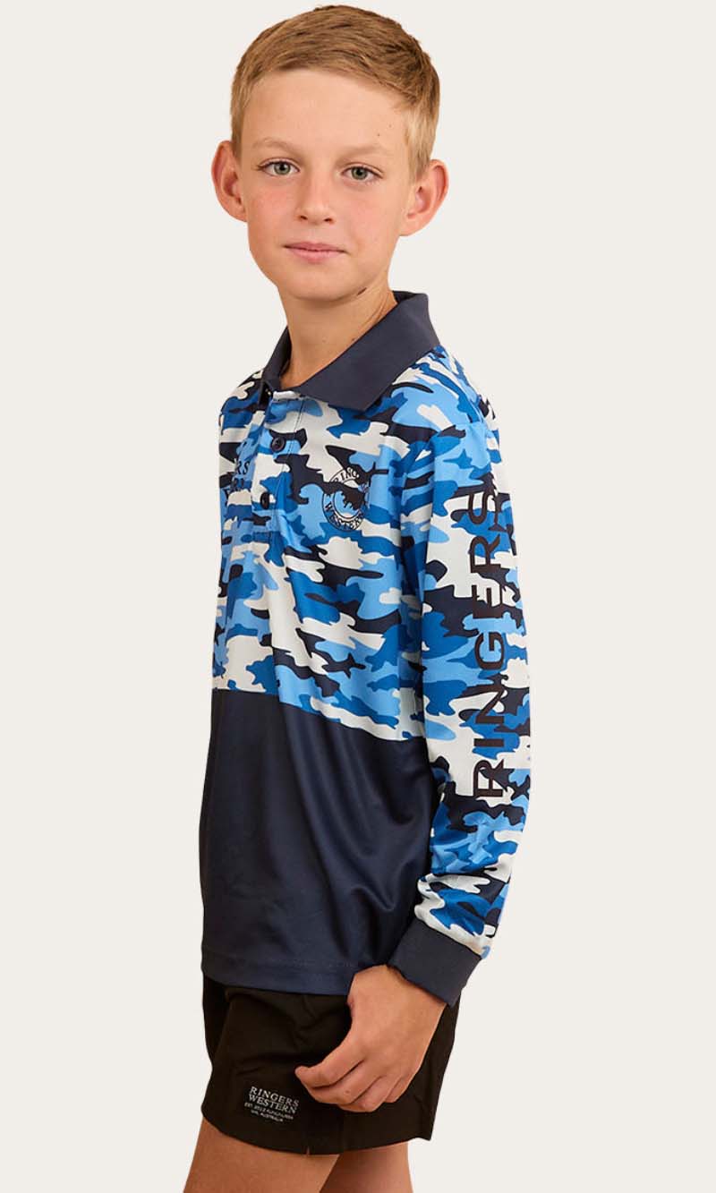 Halls Creek Kids Fishing Jersey - Blue Camo - Land to Coast