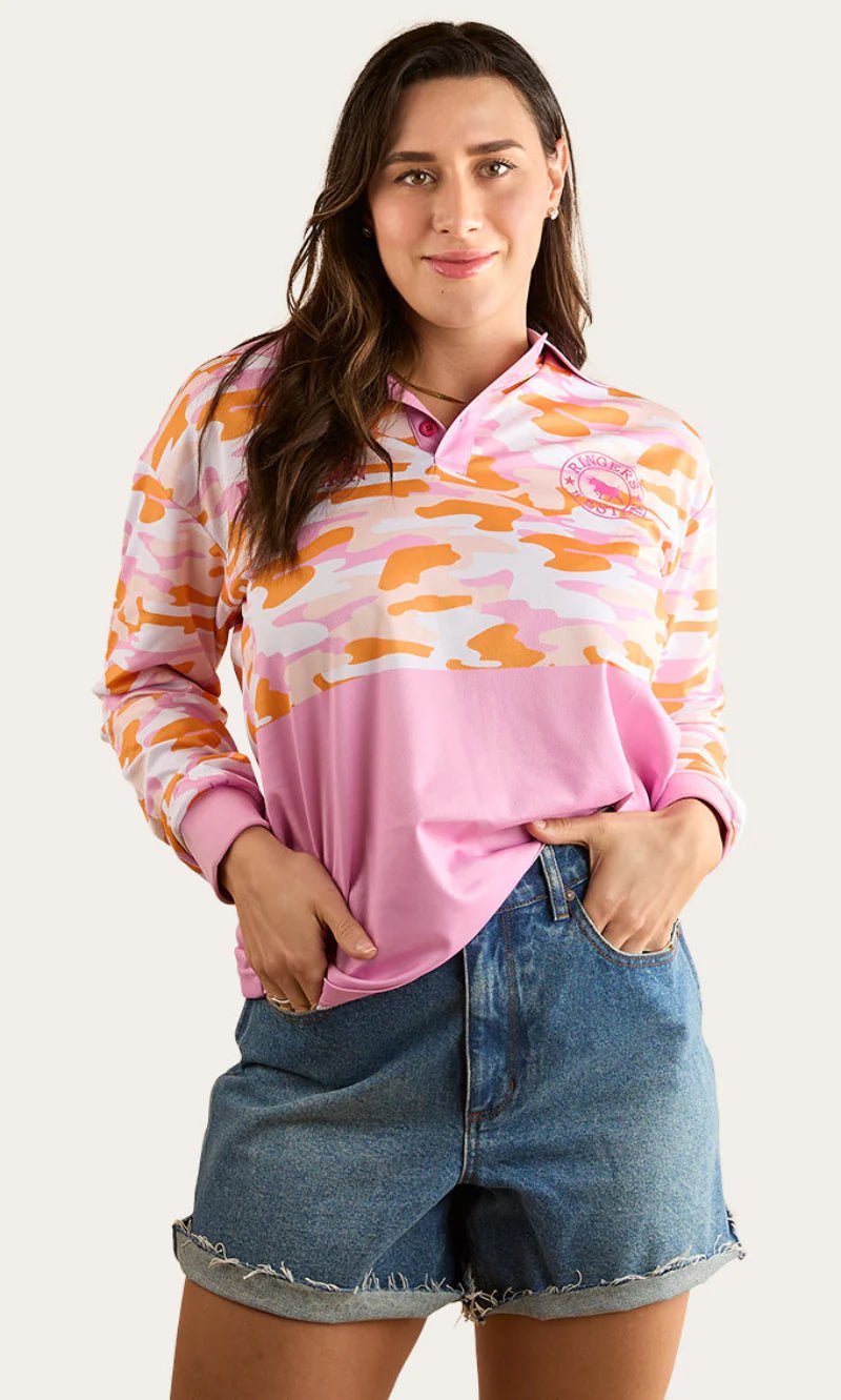 Halls Creek Unisex Fishing Jersey - Pink Camo - Land to Coast