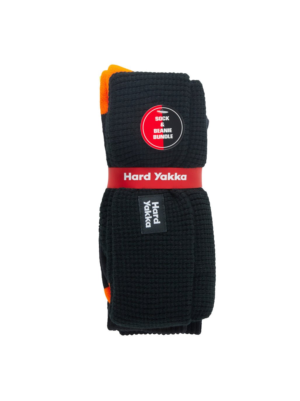 Hard Yakka 3056 Sock & Beanie Bundle 2 Pack Black Waffle Knit Beanie Crew Socks Y20110 - Land to Coast