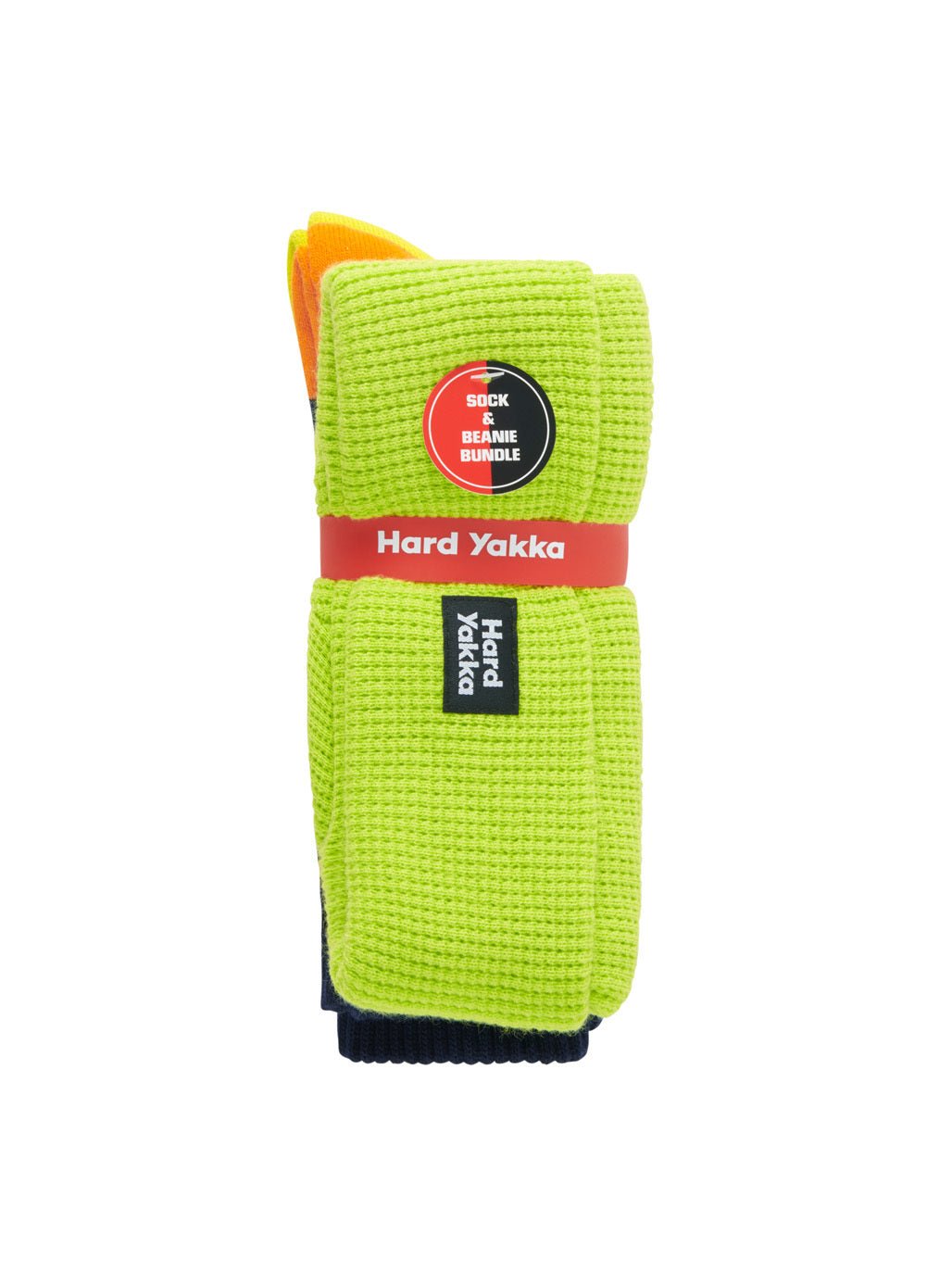 Hard Yakka 3056 Sock & Beanie Bundle 2 Pack Yellow Waffle Knit Beanie Crew Socks Y20110 - Land to Coast