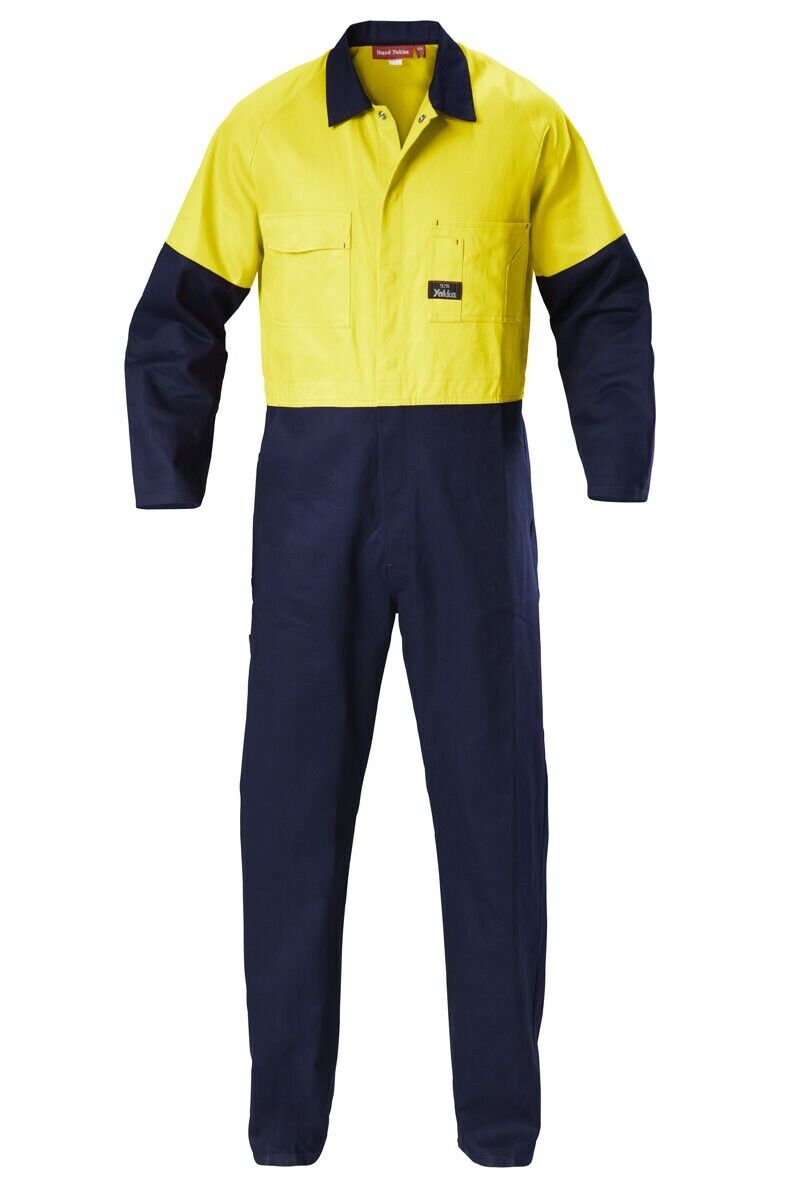 Hard Yakka Hi - Vis 2 Tone Work Phone Cotton Drill Coverall Overalls Y00270 - Land to Coast