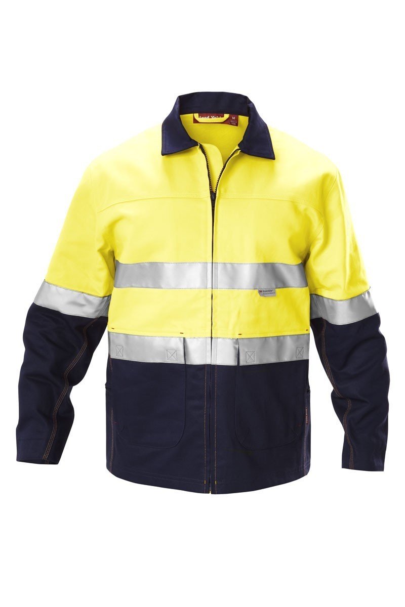 Hard Yakka Hi - Vis Jacket Zip Cotton Heavy Duty Tradie Winter Work Mens Y06545 - Land to Coast