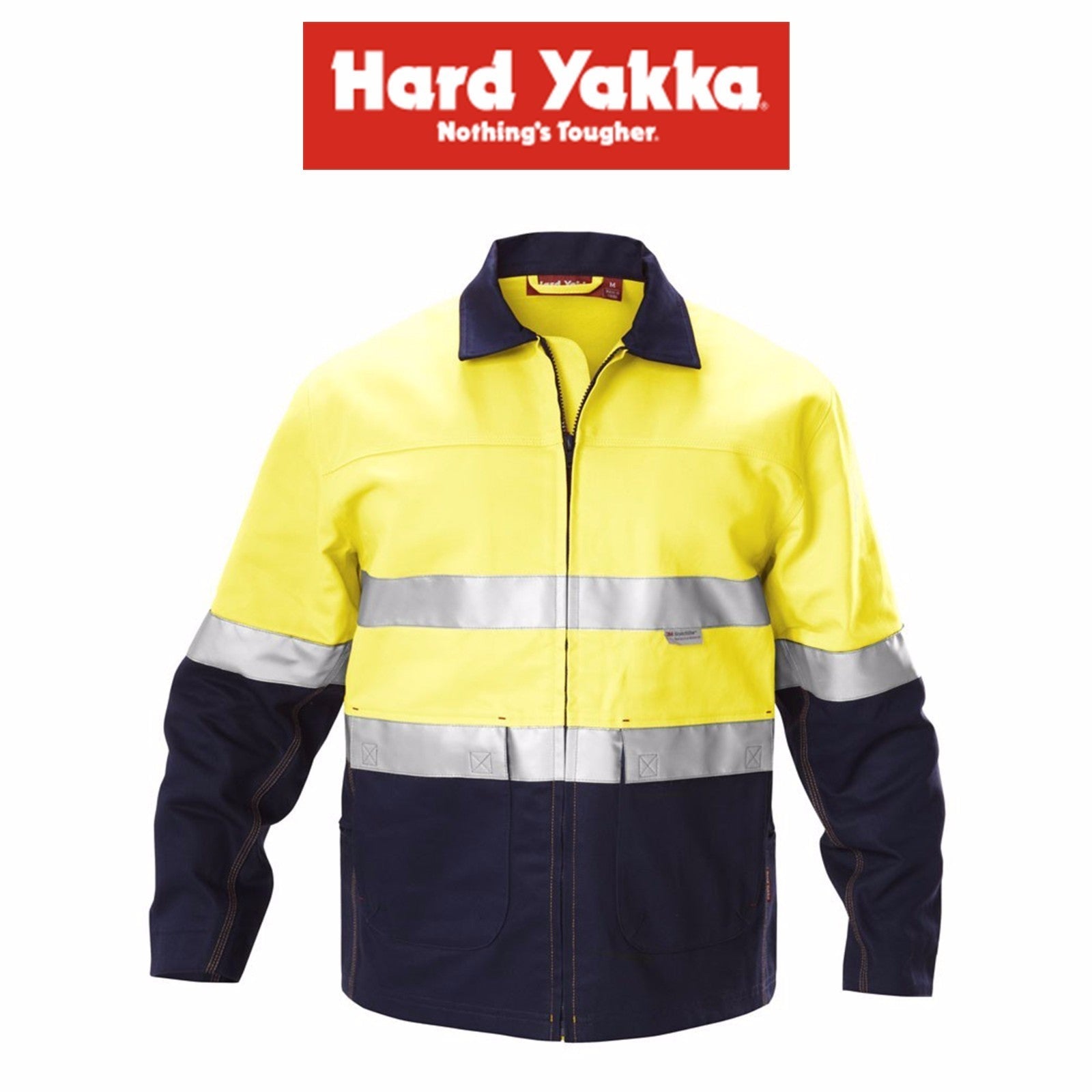 Hard Yakka Hi - Vis Jacket Zip Cotton Heavy Duty Tradie Winter Work Mens Y06545 - Land to Coast
