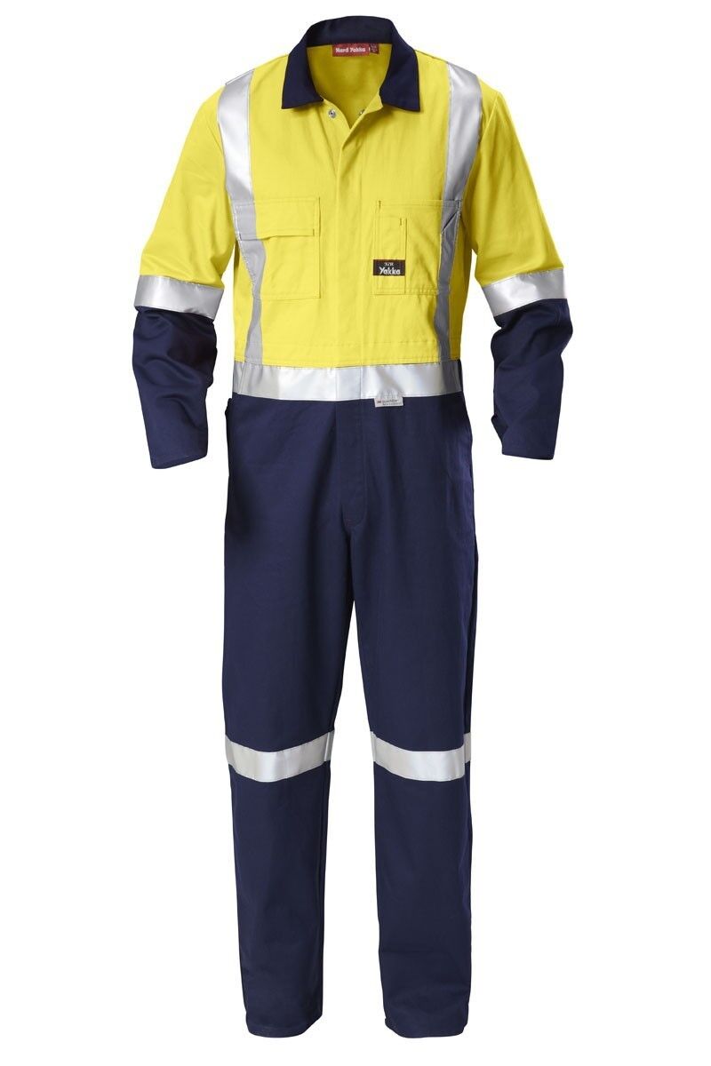 Hard Yakka Hi - Vis Taped Cotton Safety Coverall Overalls Work Day or Night Y00262 - Land to Coast