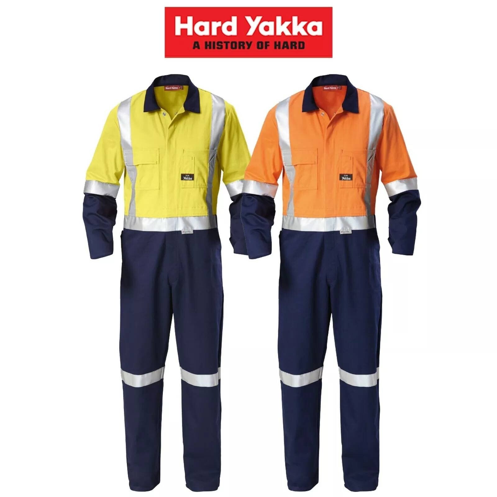 Hard Yakka Hi - Vis Taped Cotton Safety Coverall Overalls Work Day or Night Y00262 - Land to Coast