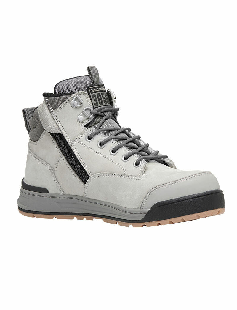 Hard Yakka Mens 3056 Lace Zip Boots Leather Memory Foam Work Safety Y60202 - Land to Coast