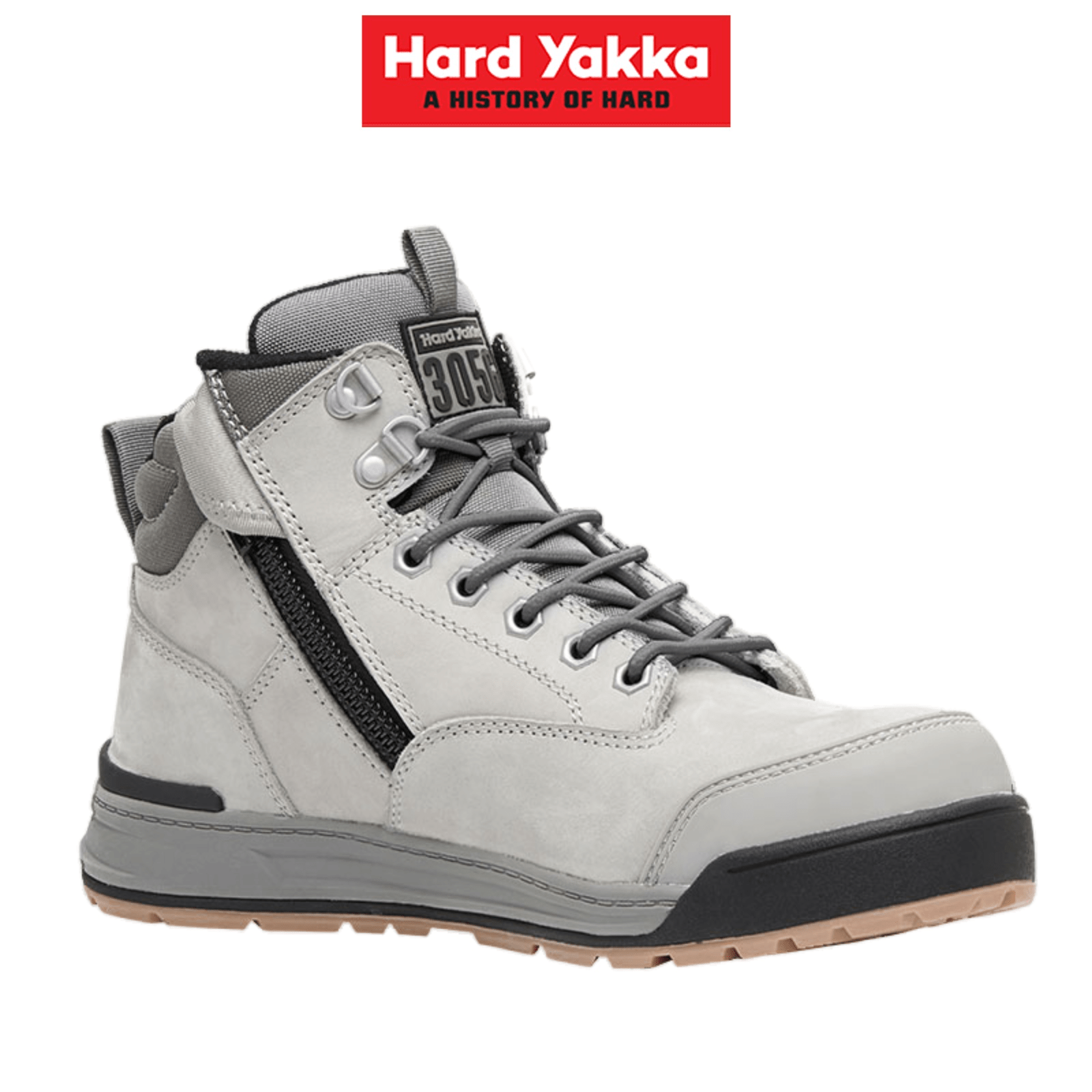 Hard Yakka Mens 3056 Lace Zip Boots Leather Memory Foam Work Safety Y60202 - Land to Coast