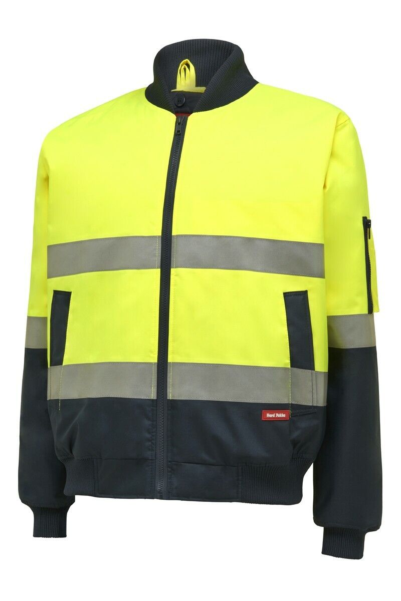 Hard Yakka Mens Bomber Taped Hi - Vis 2 Tone Hood Quilted Waterproof Jacket Y06675 - Land to Coast