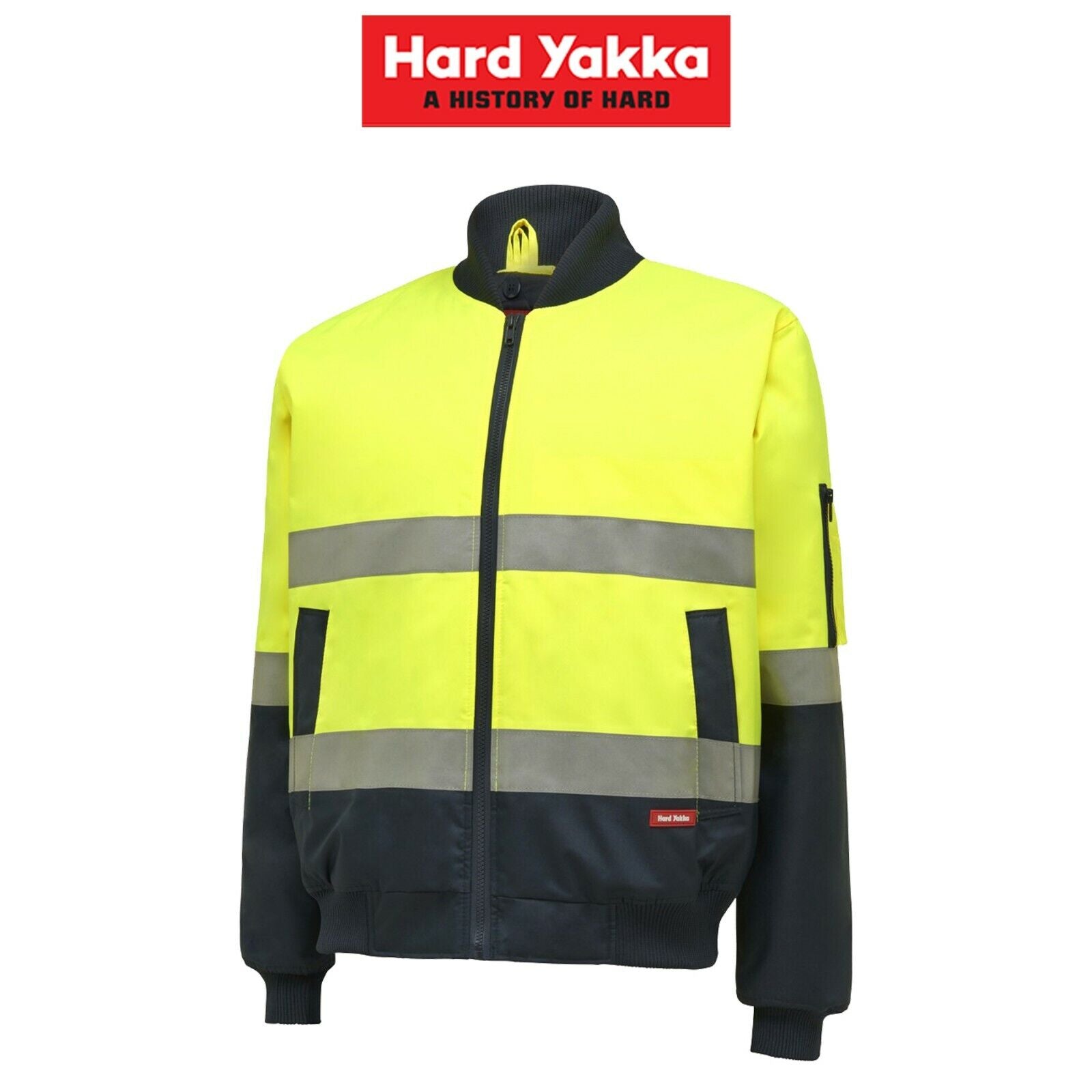 Hard Yakka Mens Bomber Taped Hi - Vis 2 Tone Hood Quilted Waterproof Jacket Y06675 - Land to Coast
