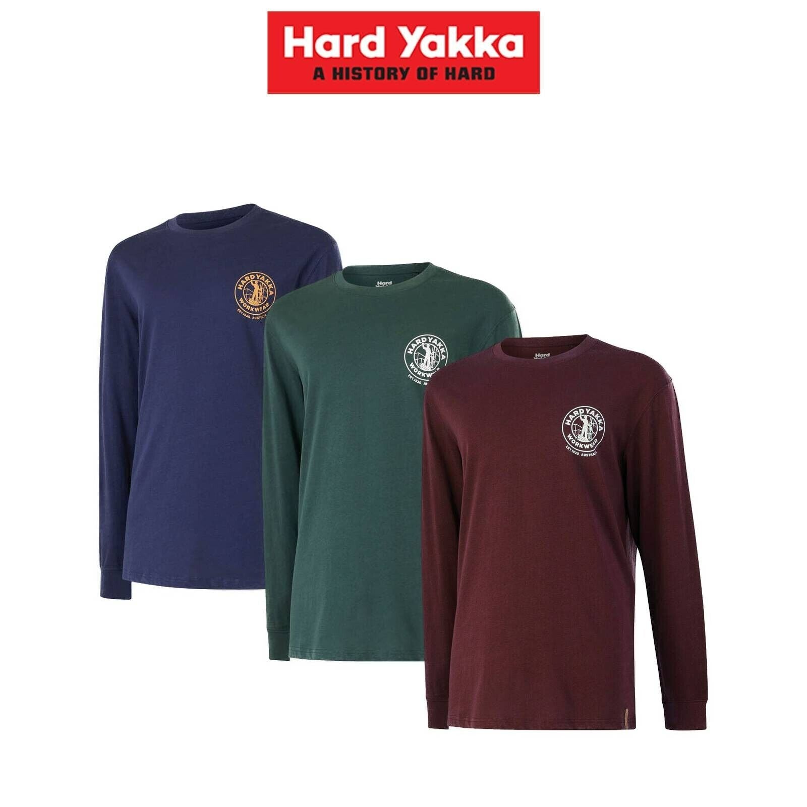 Hard Yakka Mens Core Long Sleeve Comfy Crew Neck Logo Heritage Icon Tee Y11489 - Land to Coast