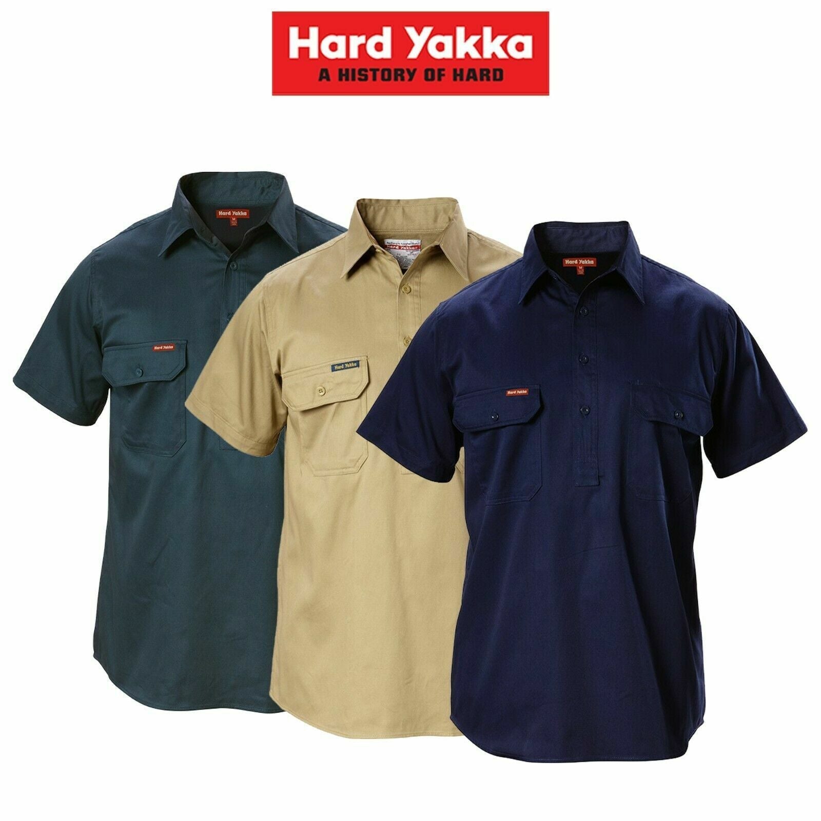 Hard Yakka Mens Foundations Short Sleeve Closed Front Cotton Work Shirt Y07540 - Land to Coast