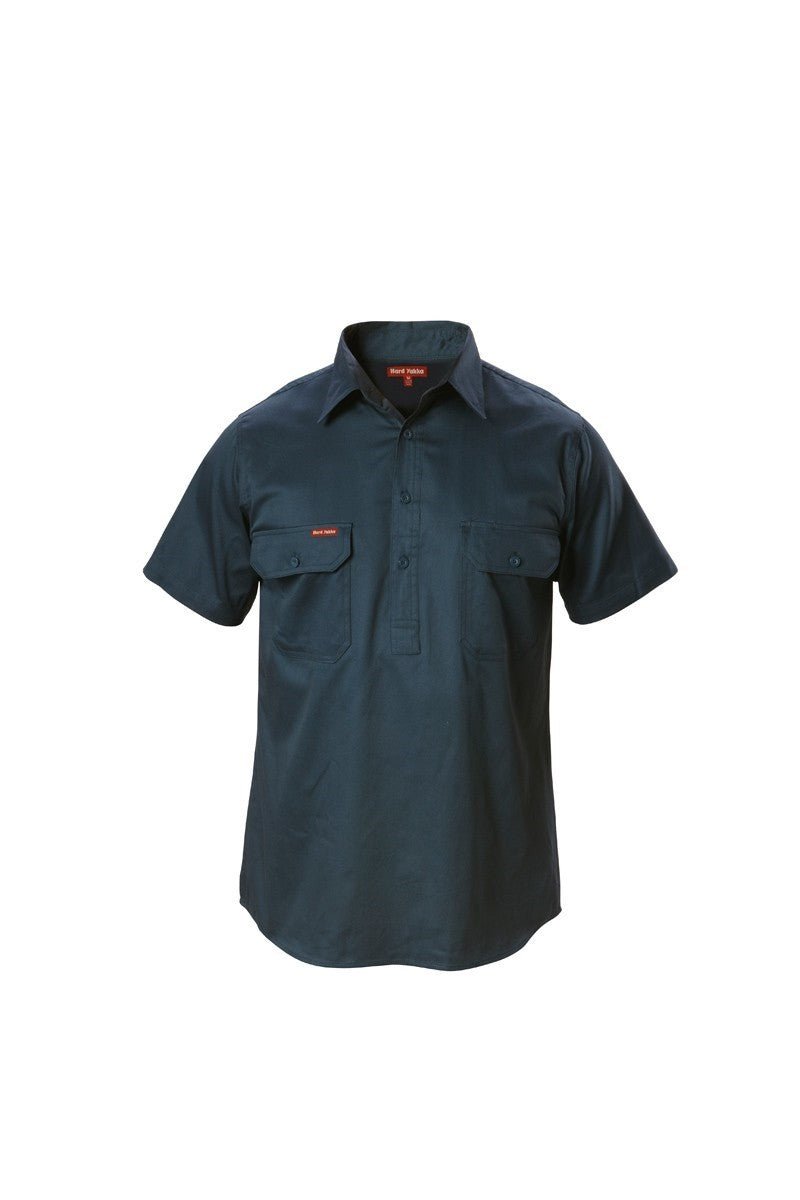 Hard Yakka Mens Foundations Short Sleeve Closed Front Cotton Work Shirt Y07540 - Land to Coast