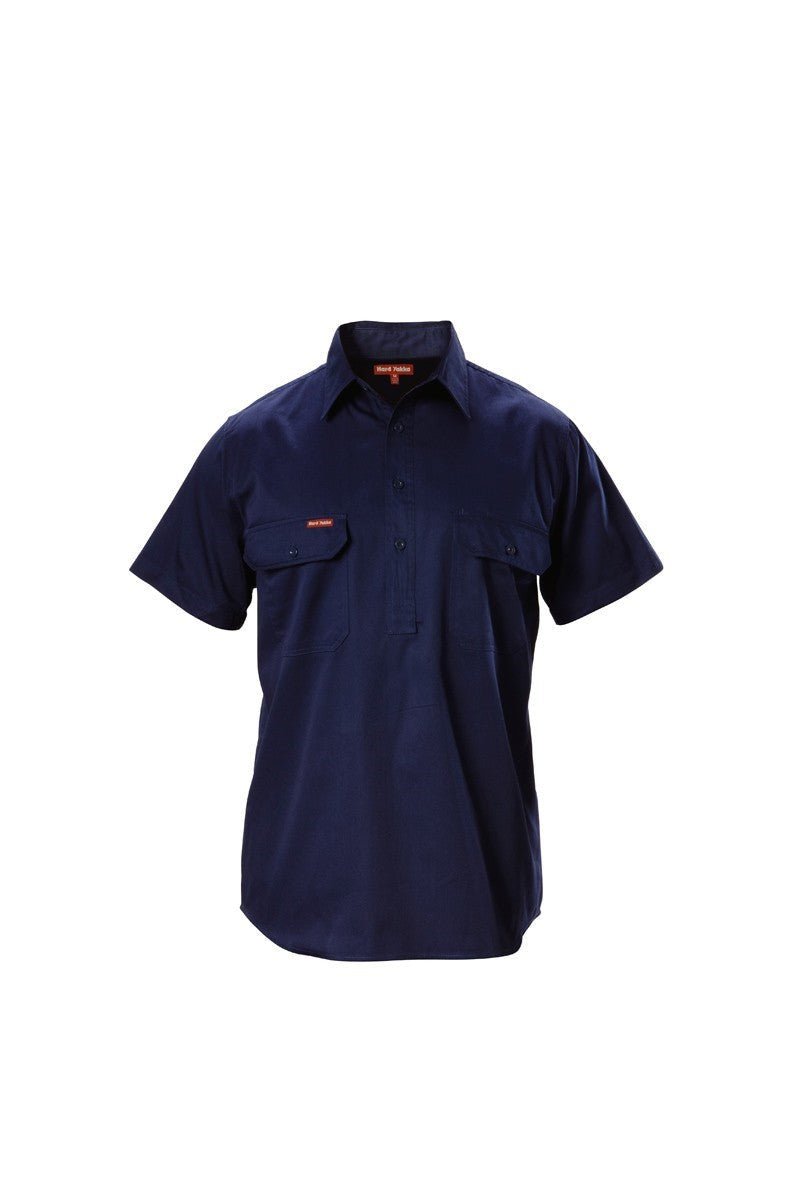 Hard Yakka Mens Foundations Short Sleeve Closed Front Cotton Work Shirt Y07540 - Land to Coast