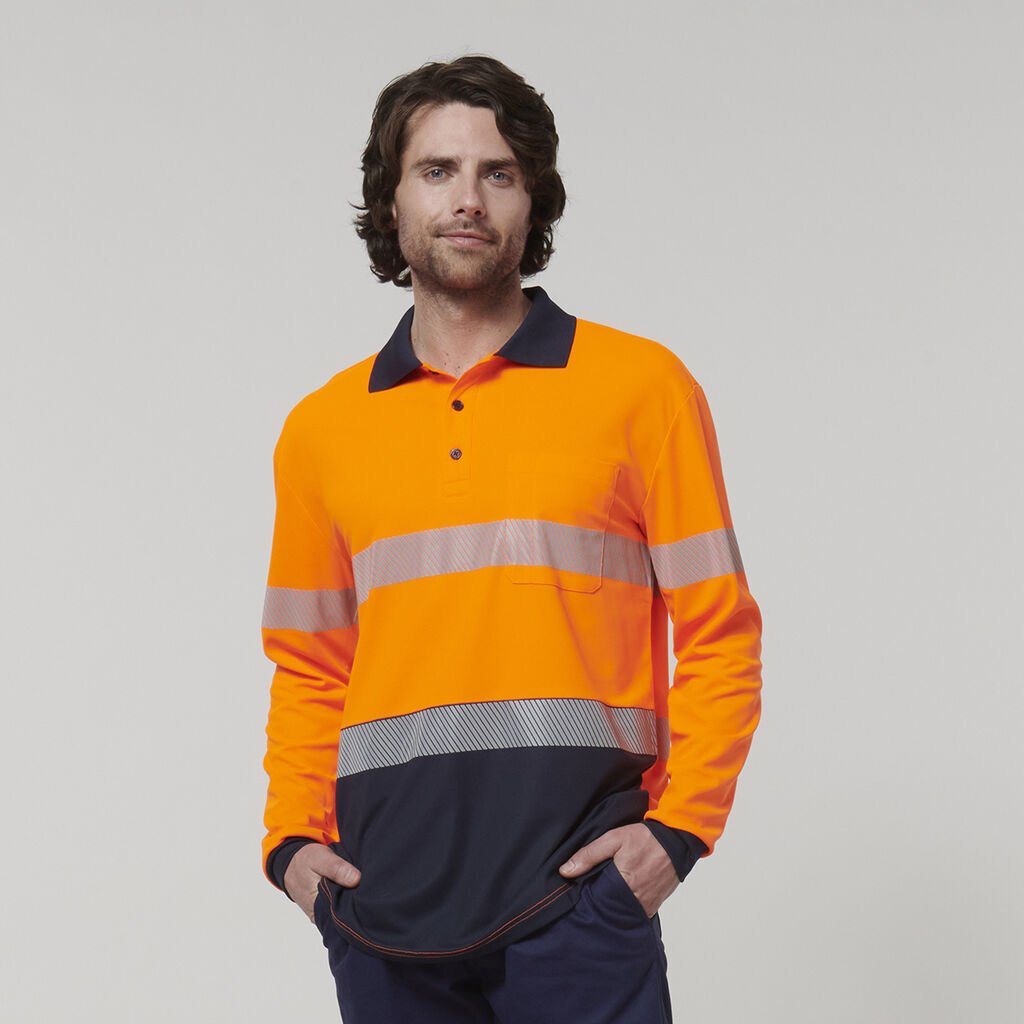 Hard Yakka Mens Safety Work Long Sleeve HI VIS Taped Polo Y19619 - Land to Coast