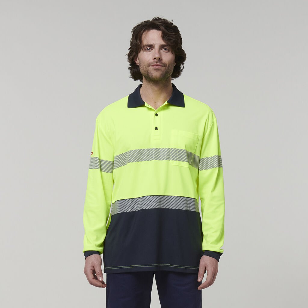 Hard Yakka Mens Safety Work Long Sleeve HI VIS Taped Polo Y19619 - Land to Coast
