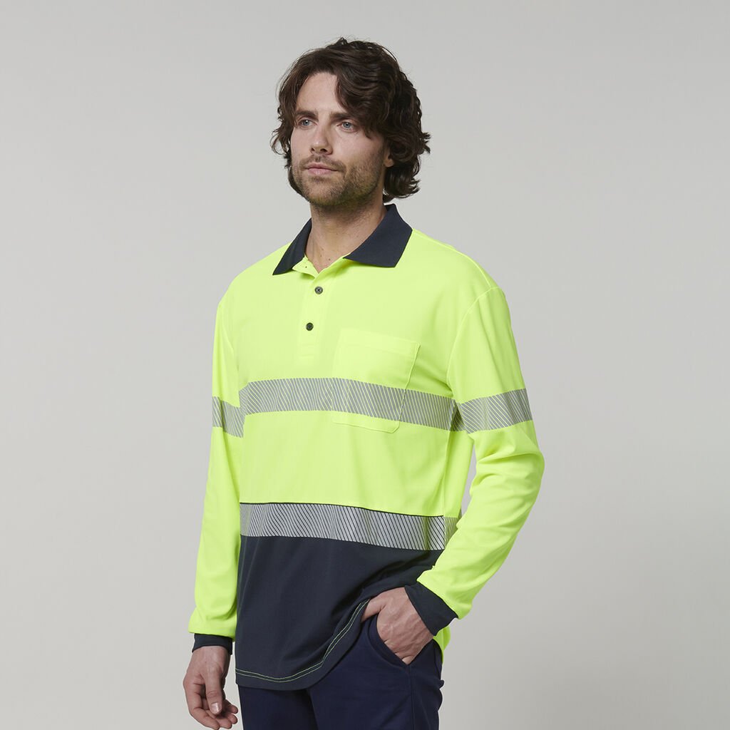 Hard Yakka Mens Safety Work Long Sleeve HI VIS Taped Polo Y19619 - Land to Coast