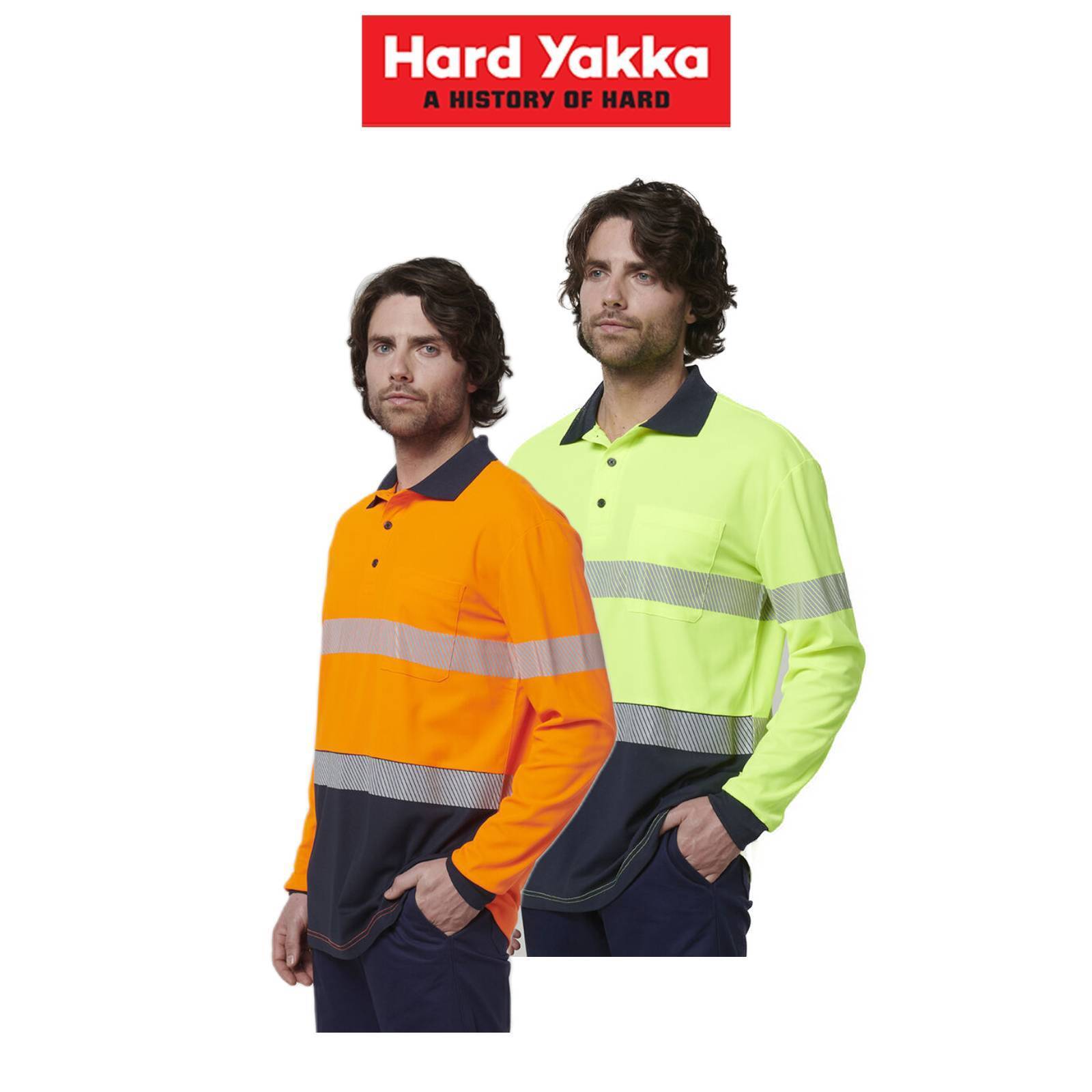 Hard Yakka Mens Safety Work Long Sleeve HI VIS Taped Polo Y19619 - Land to Coast