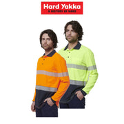 Hard Yakka Mens Safety Work Long Sleeve HI VIS Taped Polo Y19619 - Land to Coast