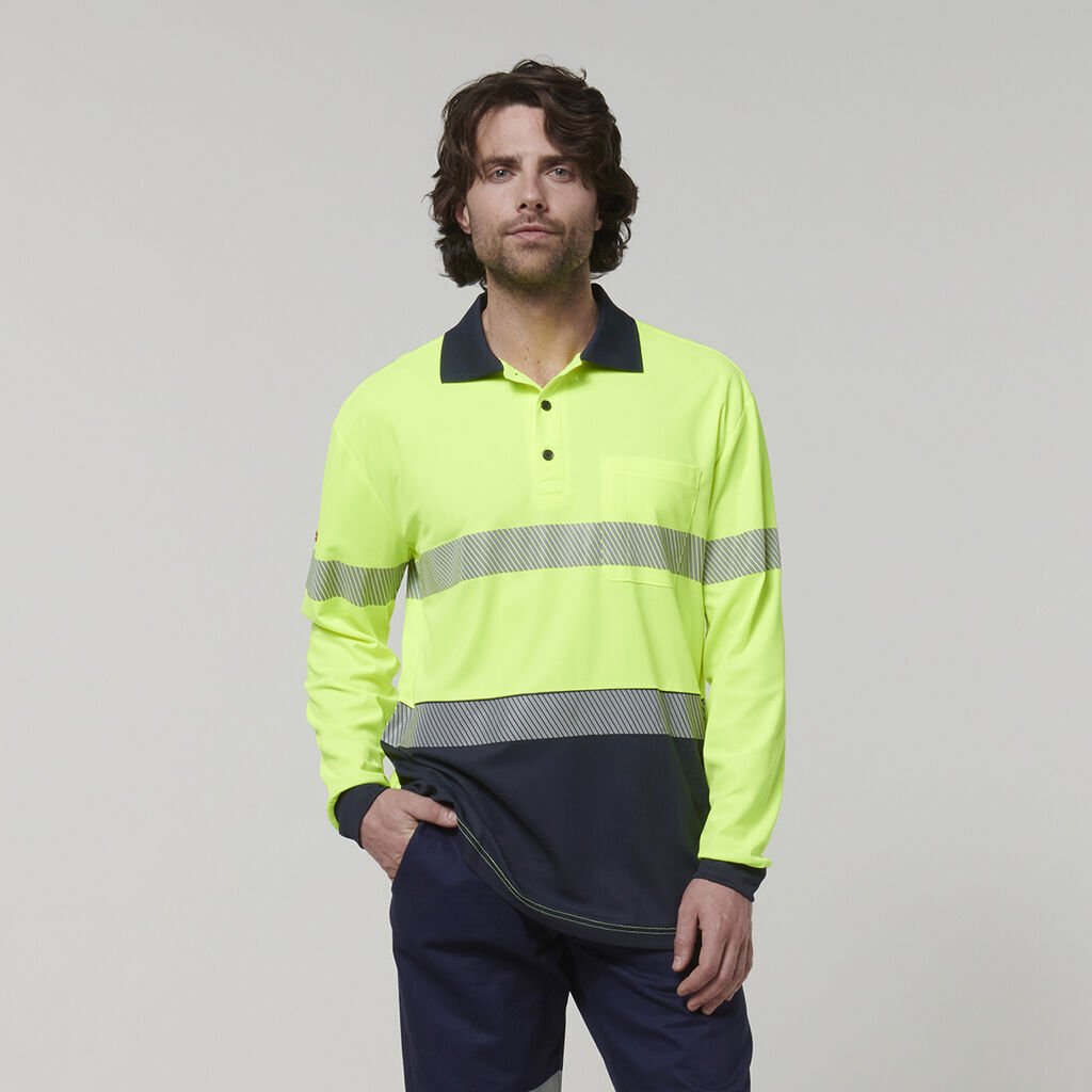 Hard Yakka Mens Safety Work Long Sleeve HI VIS Taped Polo Y19619 - Land to Coast