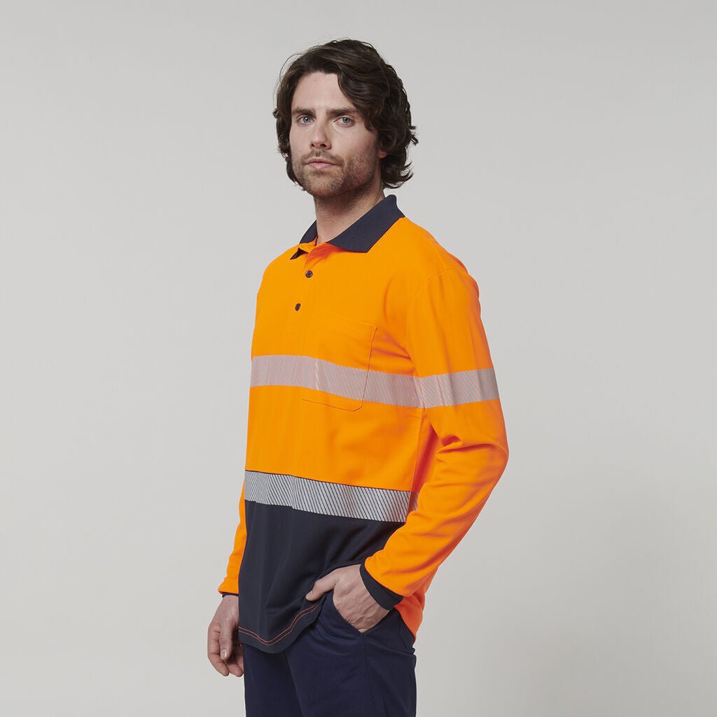 Hard Yakka Mens Safety Work Long Sleeve HI VIS Taped Polo Y19619 - Land to Coast