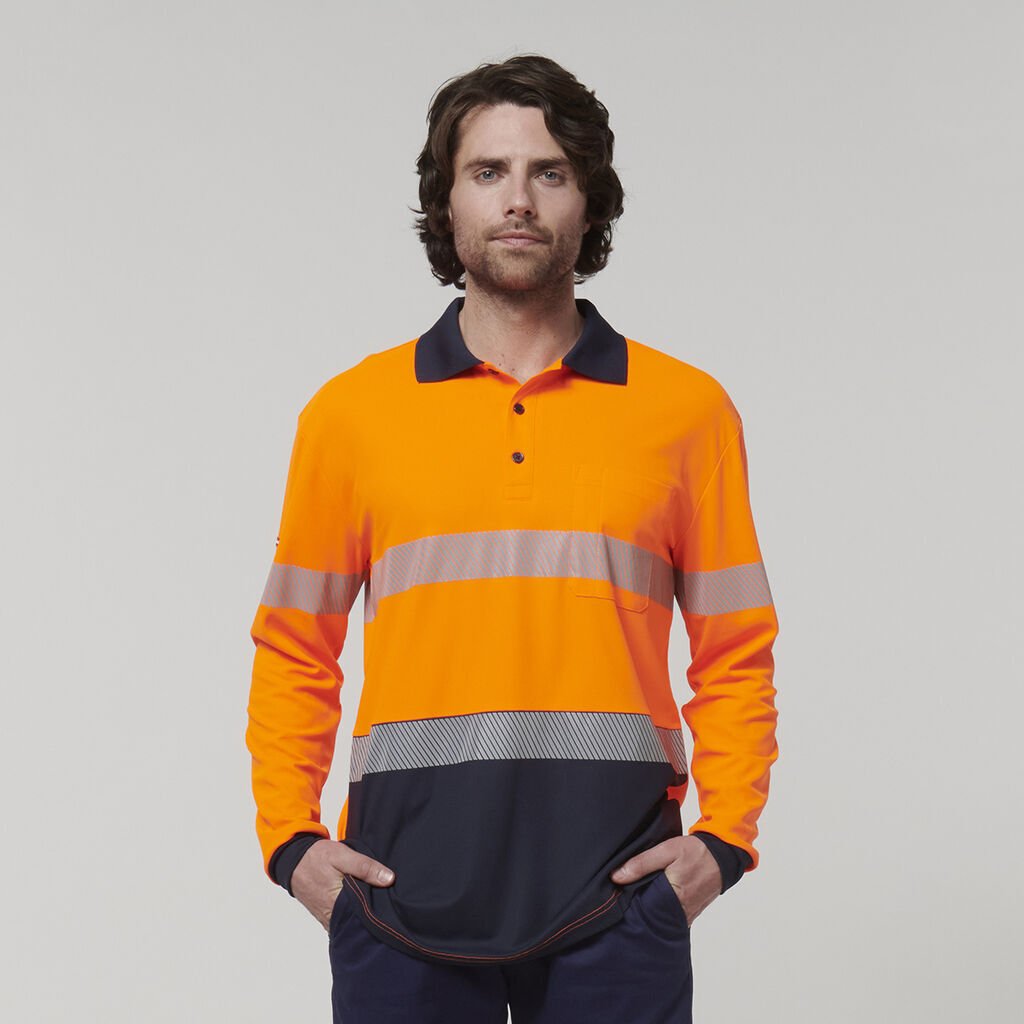 Hard Yakka Mens Safety Work Long Sleeve HI VIS Taped Polo Y19619 - Land to Coast