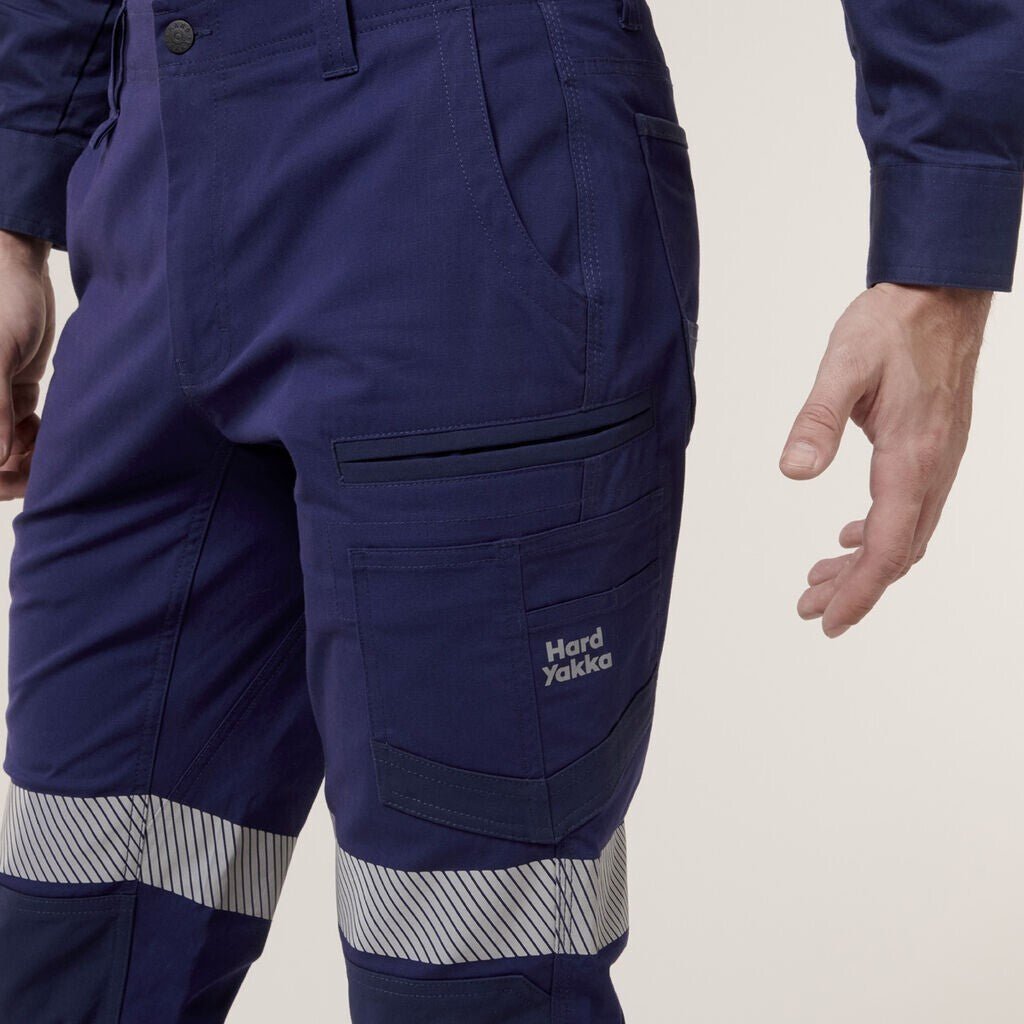 HARD YAKKA Raptor Cuff Pant With Industrial Tape Slim Fit Reflective Y02586 - Land to Coast