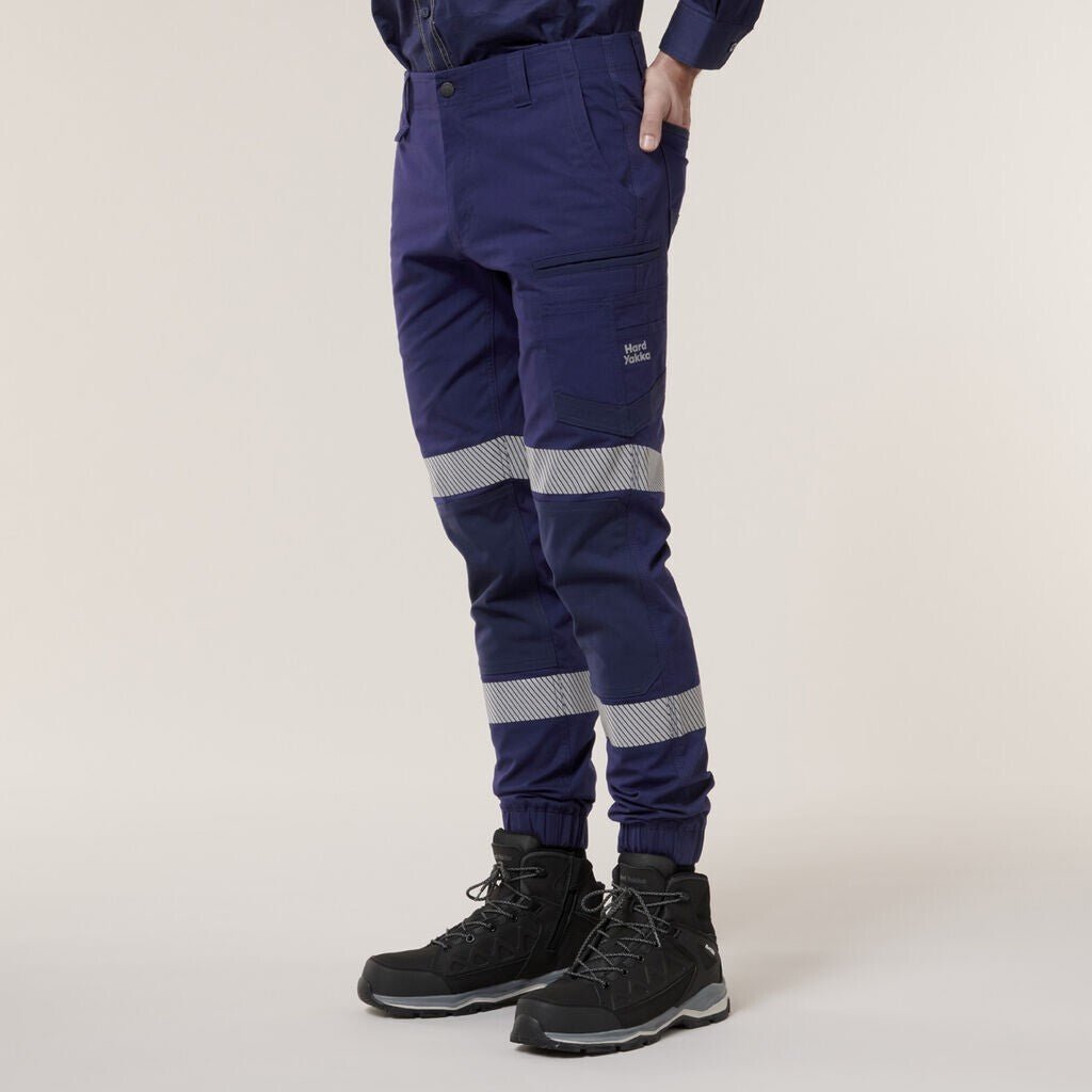 HARD YAKKA Raptor Cuff Pant With Industrial Tape Slim Fit Reflective Y02586 - Land to Coast