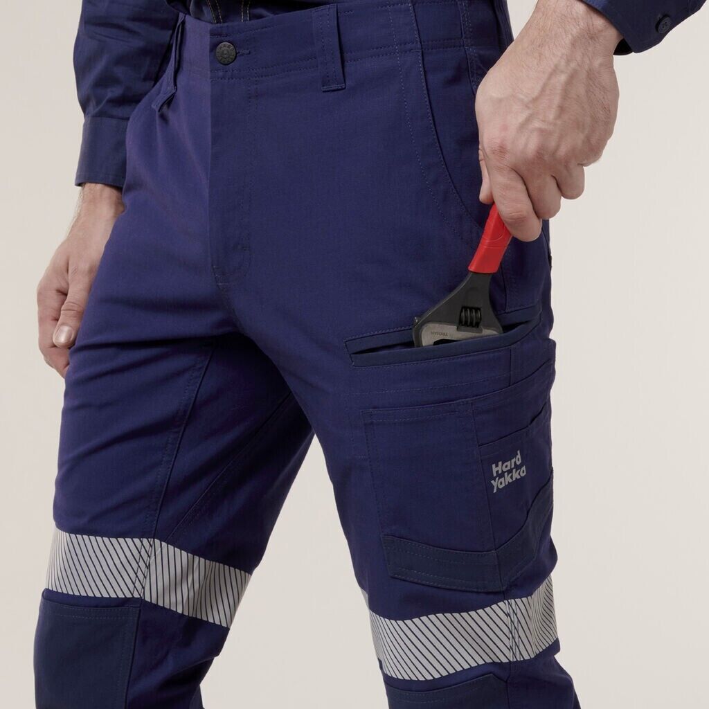 HARD YAKKA Raptor Cuff Pant With Industrial Tape Slim Fit Reflective Y02586 - Land to Coast
