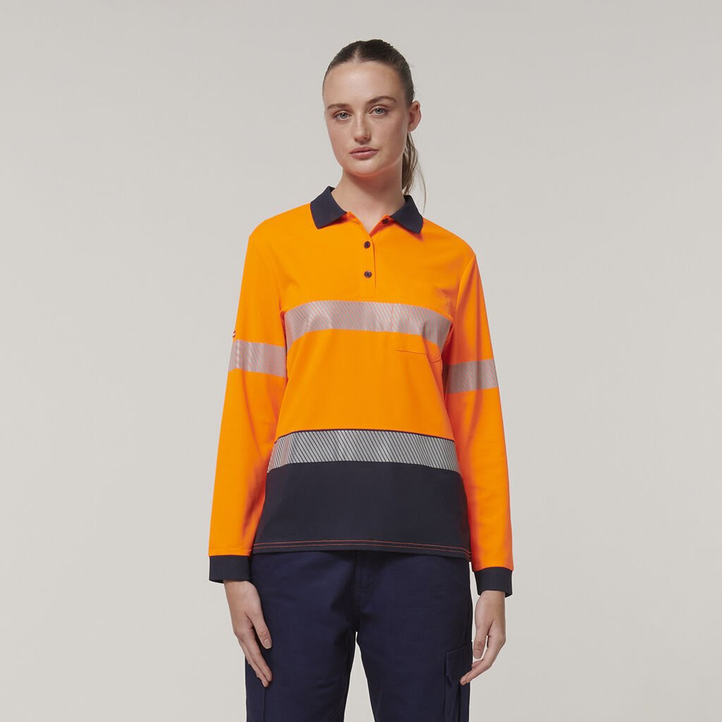 Hard Yakka Safety Work Womens Long Sleeve HI VIS Taped Polo Y08604 - Land to Coast