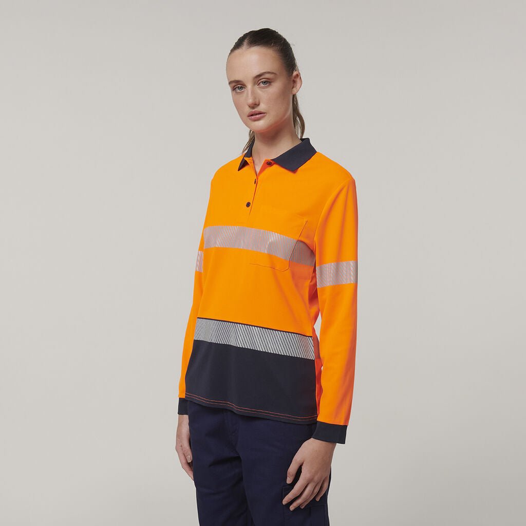 Hard Yakka Safety Work Womens Long Sleeve HI VIS Taped Polo Y08604 - Land to Coast