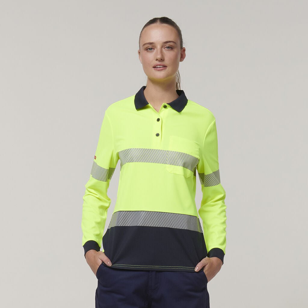 Hard Yakka Safety Work Womens Long Sleeve HI VIS Taped Polo Y08604 - Land to Coast