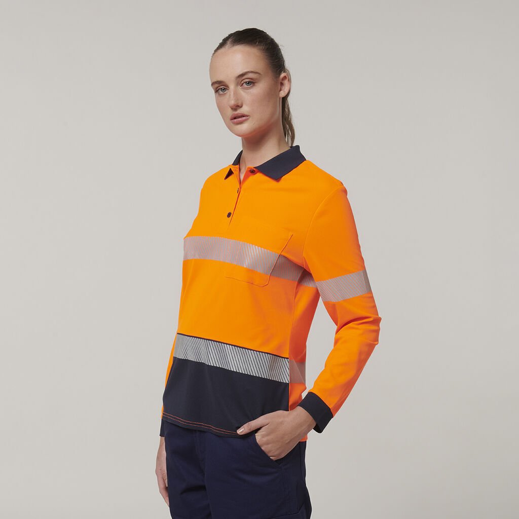 Hard Yakka Safety Work Womens Long Sleeve HI VIS Taped Polo Y08604 - Land to Coast