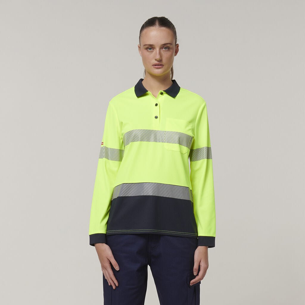 Hard Yakka Safety Work Womens Long Sleeve HI VIS Taped Polo Y08604 - Land to Coast
