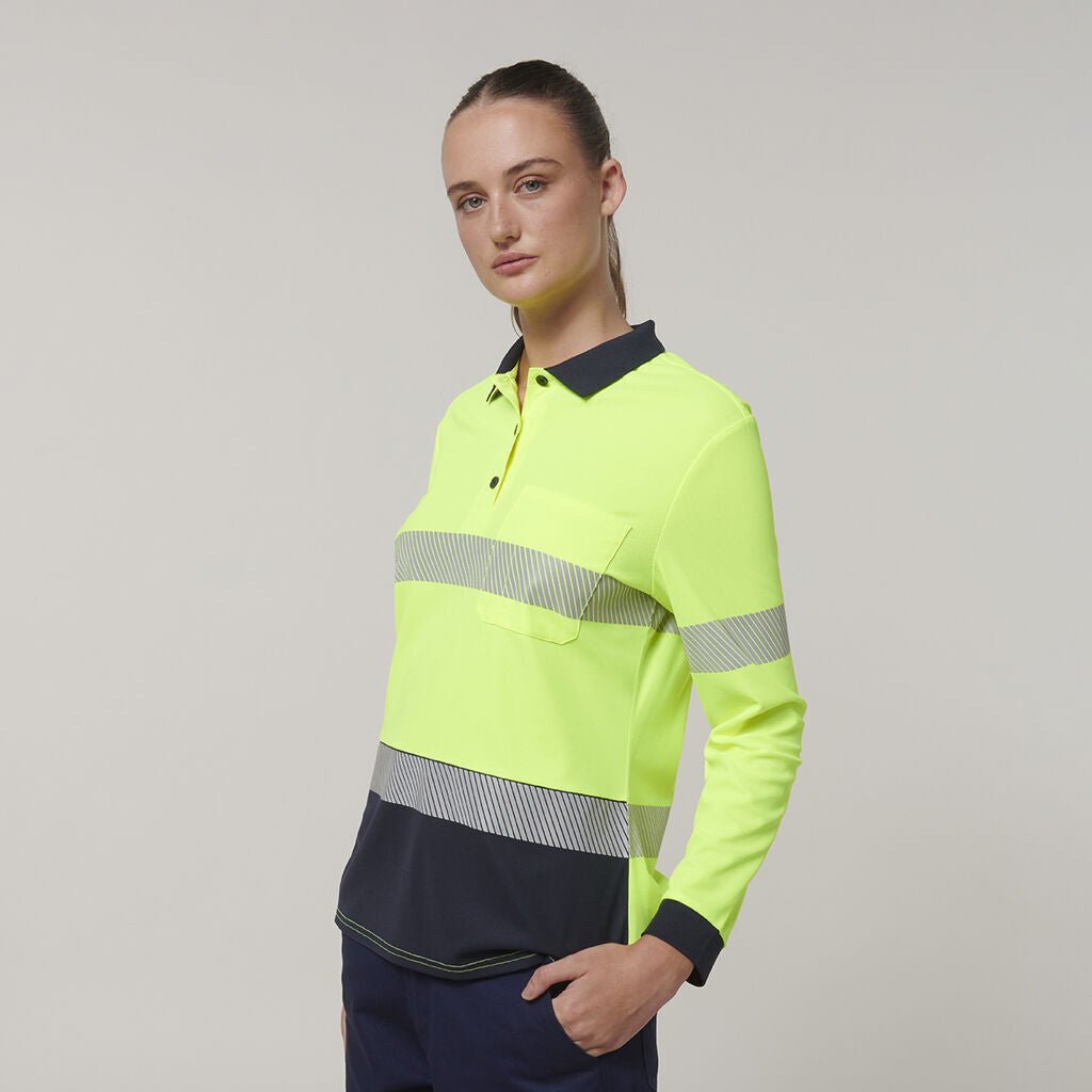 Hard Yakka Safety Work Womens Long Sleeve HI VIS Taped Polo Y08604 - Land to Coast