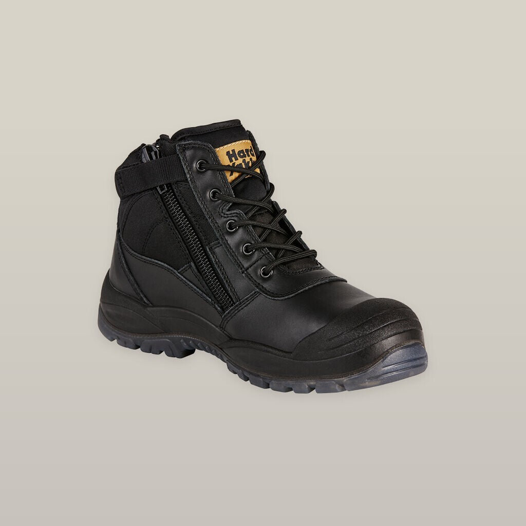 HARD YAKKA Utility Zip Sided Steel Toe Safety Boot Water Resistant Black Y60125 - Land to Coast