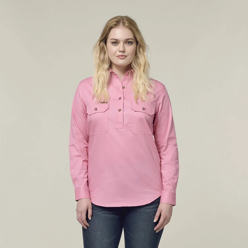 Hard Yakka Women’s Heritage Closed Front Drill Shirt Blush Durable Workwear Y08399 - Land to Coast