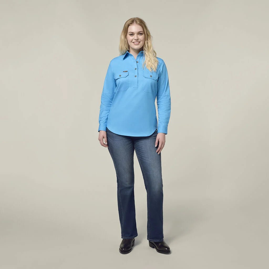 Hard Yakka Women’s Heritage Closed Front Drill Shirt CORNFLOUR Durable Workwear Y08399 - Land to Coast