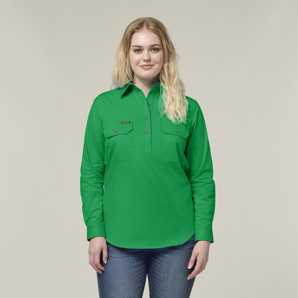 Hard Yakka Women’s Heritage Closed Front Drill Shirt Green Durable Workwear Y08399 - Land to Coast