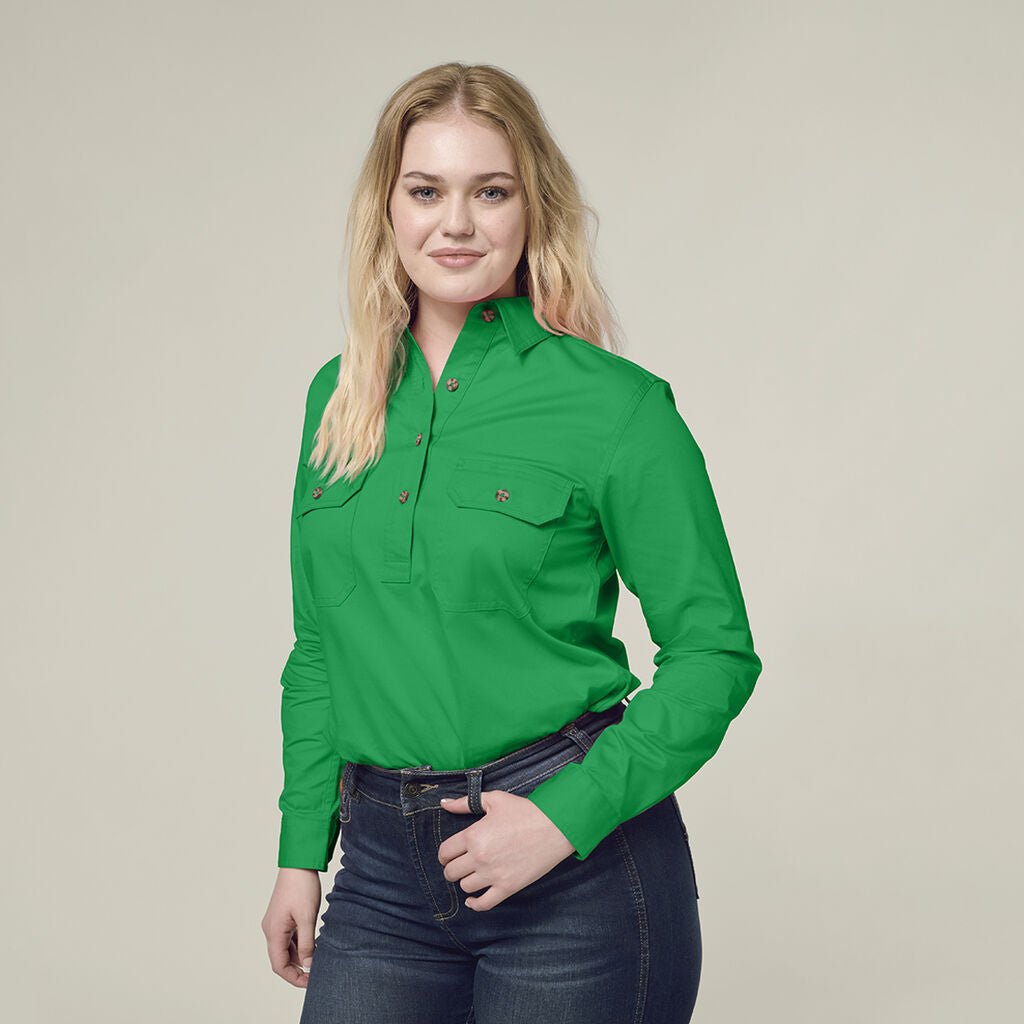 Hard Yakka Women’s Heritage Closed Front Drill Shirt Green Durable Workwear Y08399 - Land to Coast