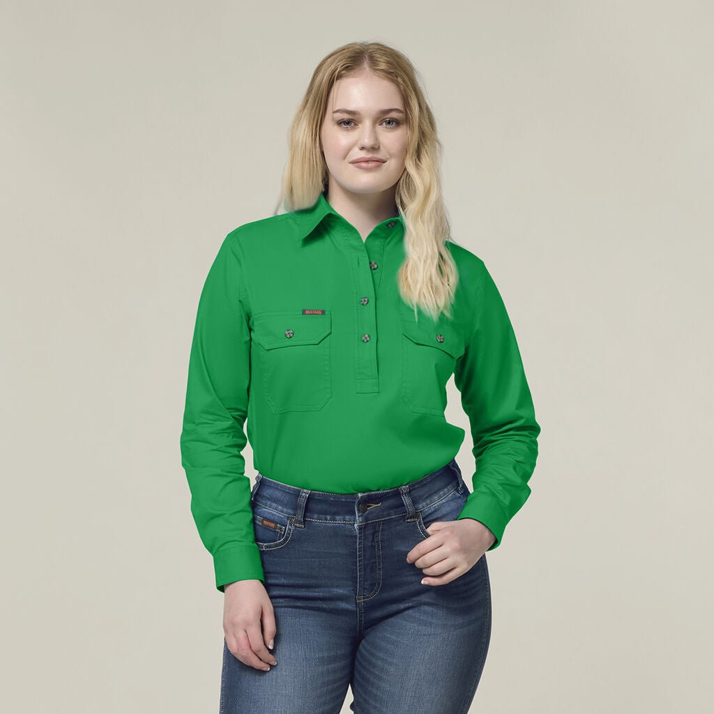 Hard Yakka Women’s Heritage Closed Front Drill Shirt Green Durable Workwear Y08399 - Land to Coast