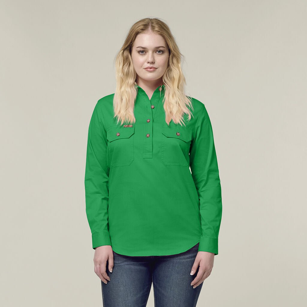 Hard Yakka Women’s Heritage Closed Front Drill Shirt Green Durable Workwear Y08399 - Land to Coast