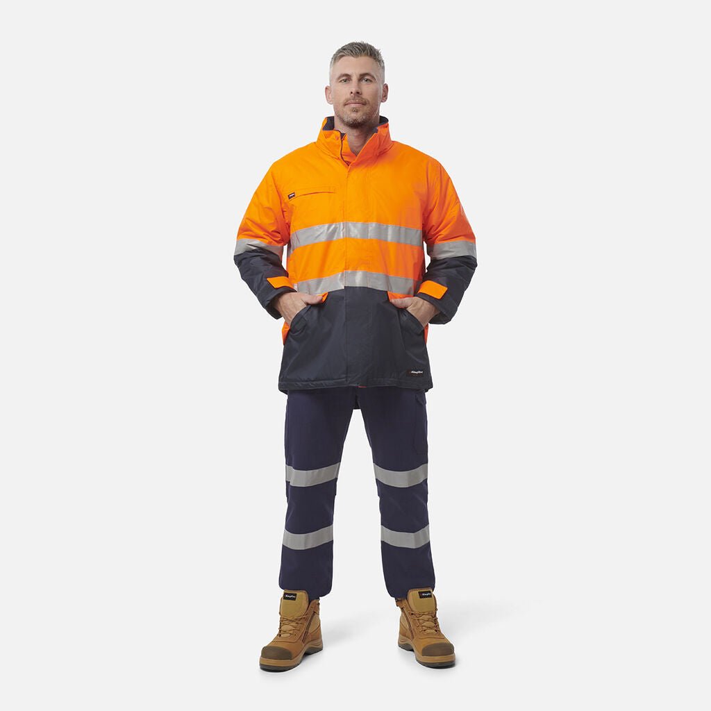 Hi Vis Reflective Wet Weather Jacket Waterproof Windproof Insulated Orange/Navy K55010 - Land to Coast