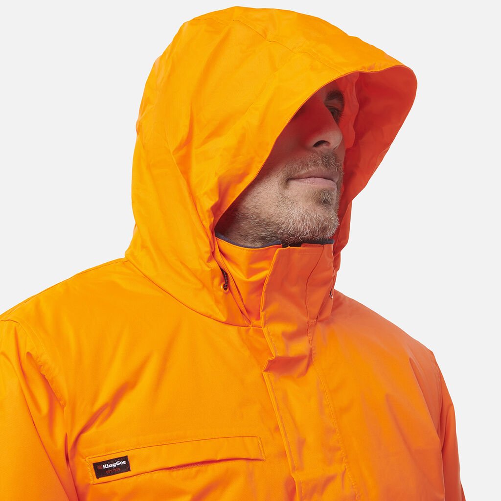 Hi Vis Reflective Wet Weather Jacket Waterproof Windproof Insulated Orange/Navy K55010 - Land to Coast