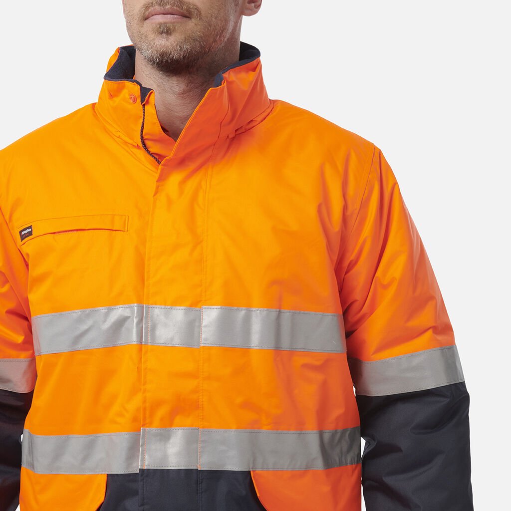 Hi Vis Reflective Wet Weather Jacket Waterproof Windproof Insulated Orange/Navy K55010 - Land to Coast